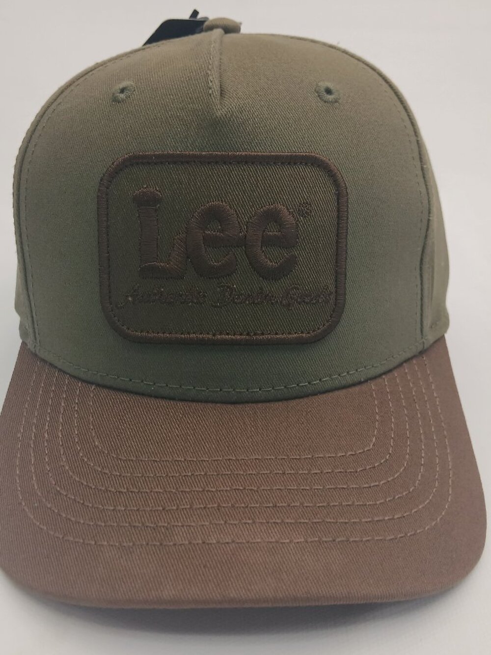 Olive Green And Brown Lee Authentic Denim Goods Patch Snap Back Hat Cap